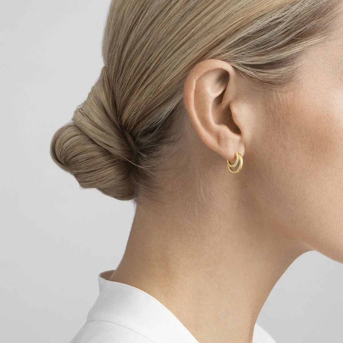 Georg Jensen Halo 18ct Yellow Gold 0.12ct Diamond Small Hoop Earrings D
