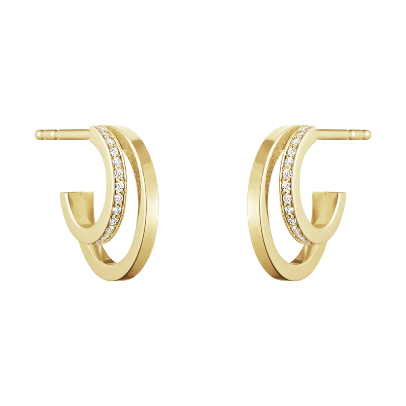 Georg Jensen Halo 18ct Yellow Gold 0.12ct Diamond Small Hoop Earrings D