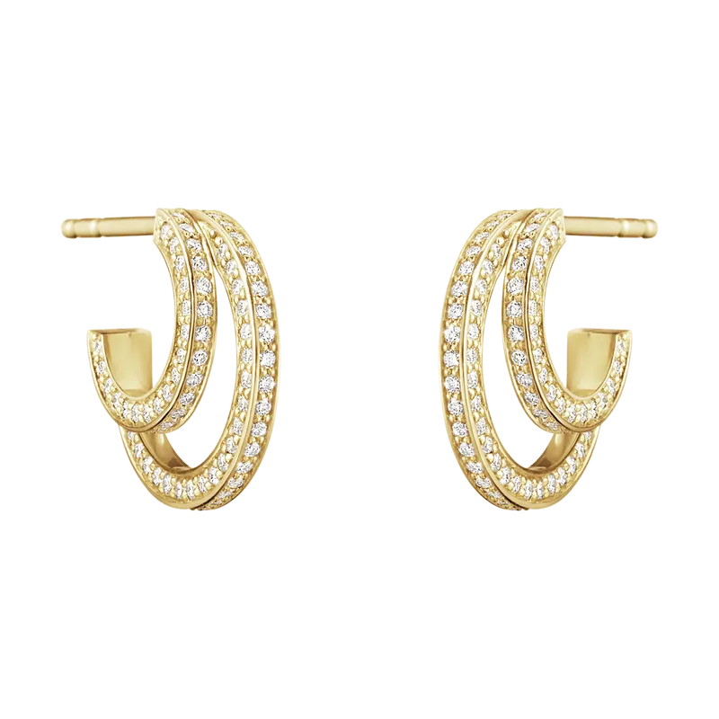 Georg Jensen Halo 18ct Yellow Gold 0.56ct Diamond Double Hoop Earrings