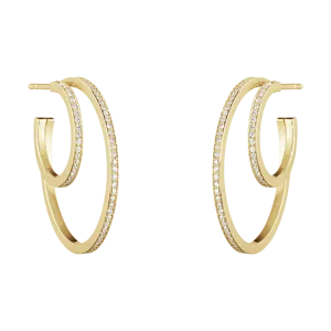 Georg Jensen Halo 18ct Yellow Gold 0.64ct Diamond Large Hoop Earrings