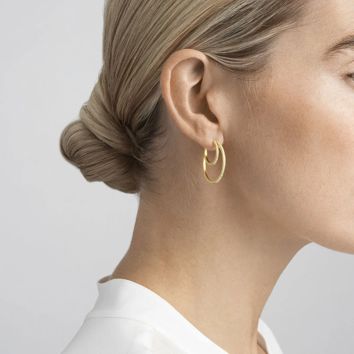 Georg Jensen Halo 18ct Yellow Gold 0.64ct Diamond Large Hoop Earrings