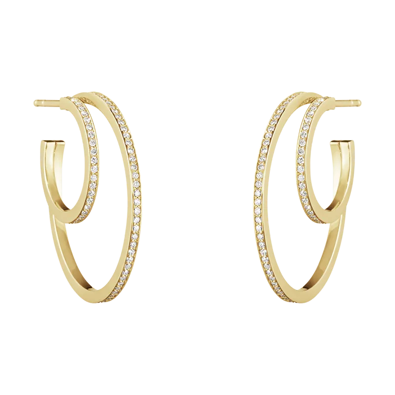 Georg Jensen Halo 18ct Yellow Gold 0.64ct Diamond Large Hoop Earrings