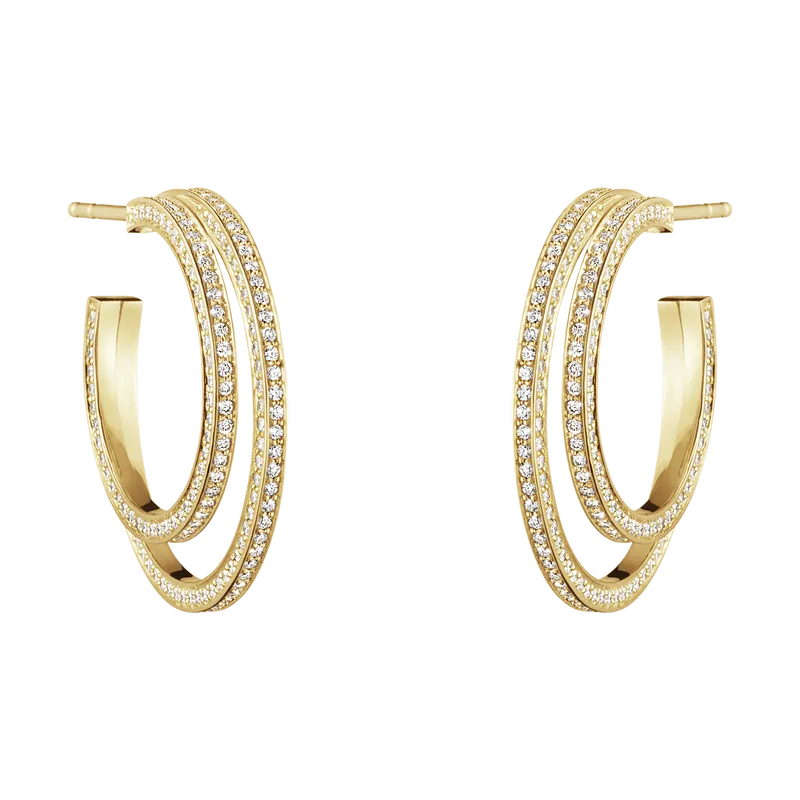 Georg Jensen Halo 18ct Yellow Gold 1.24ct Diamond Hoop Earrings D