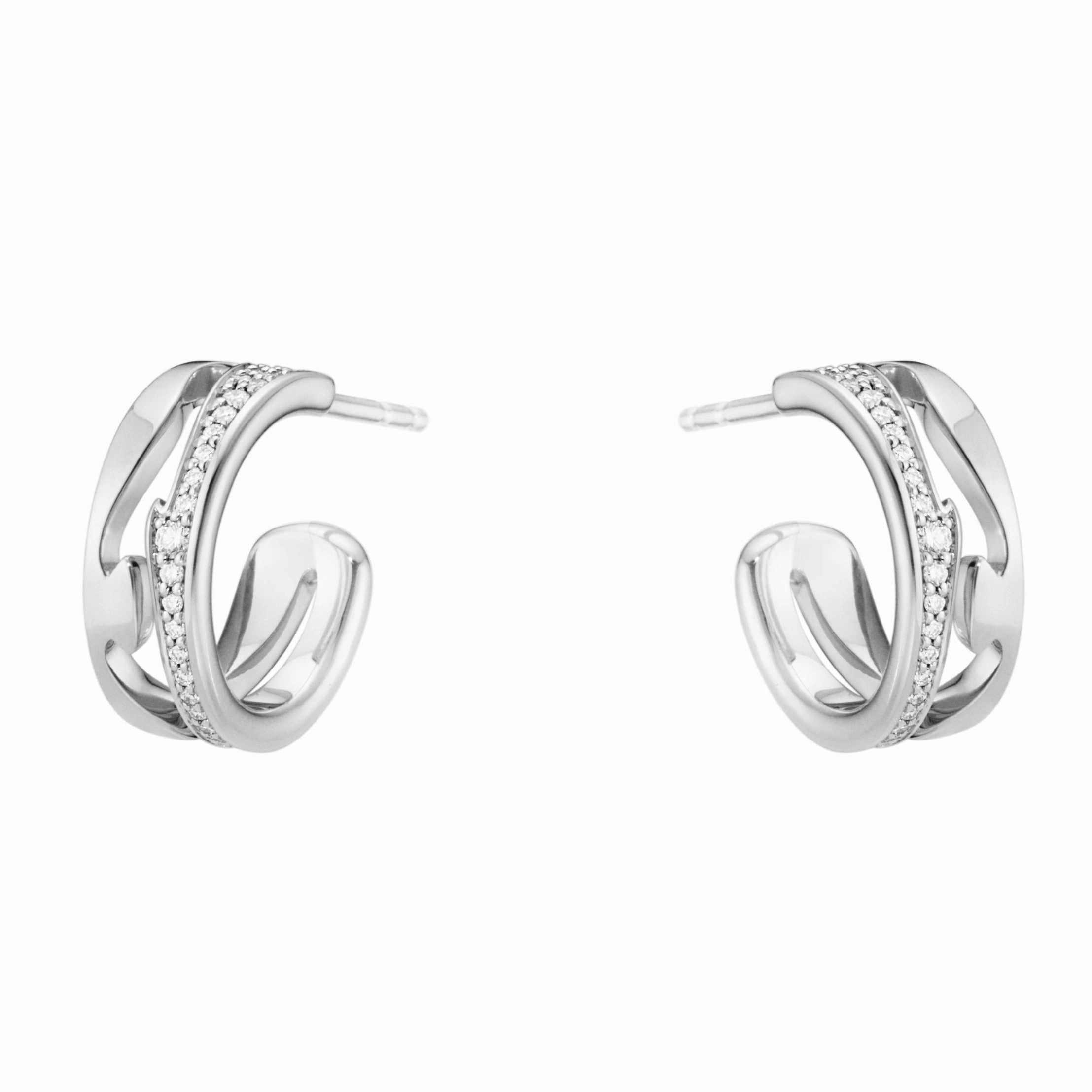 Georg Jensen Fusion 18ct White Gold Diamond Pave Hoop Earrings