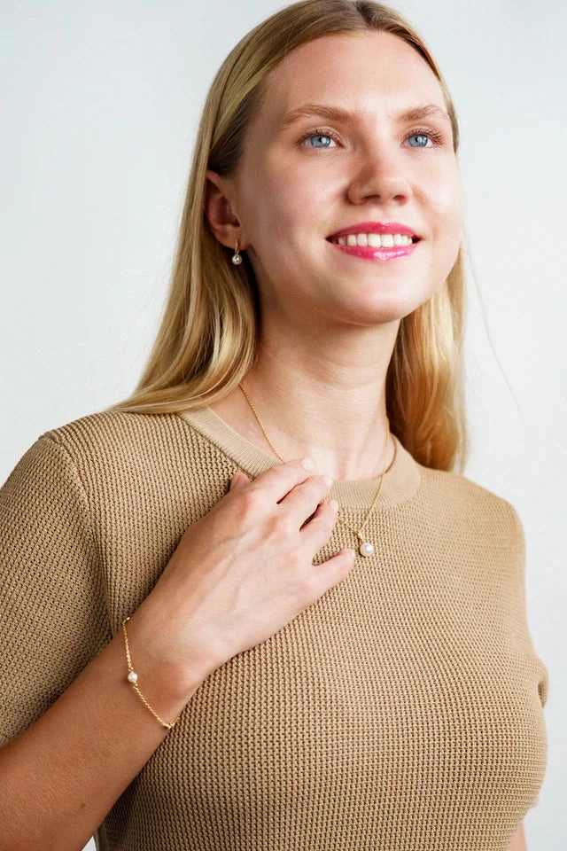 Georgini - Effortless Glow Bar Dangle Pearl Earrings Gold
