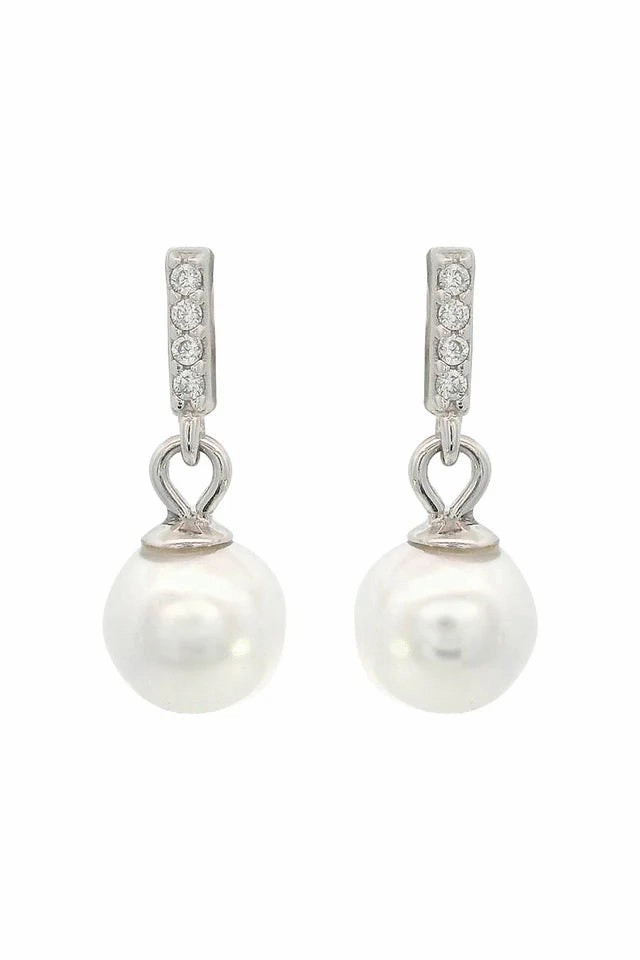 Georgini - Effortless Glow Bar Dangle Pearl Earrings SIlver