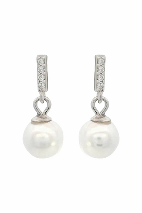 Georgini - Effortless Glow Bar Dangle Pearl Earrings SIlver