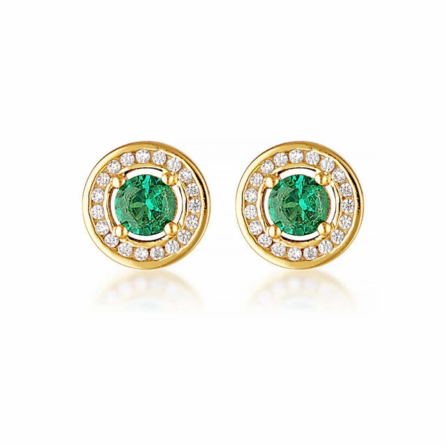 Georgini - Milestone Emerald Nano & White Cubic Zirconia Halo Earrings Gold