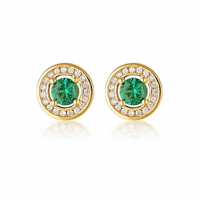 Georgini - Milestone Emerald Nano & White Cubic Zirconia Halo Earrings Gold
