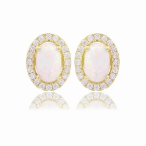 Georgini - Opal Glow Blackwattle White Created Opal Earrings Gold