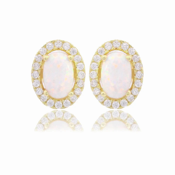 Georgini - Opal Glow Blackwattle White Created Opal Earrings Gold