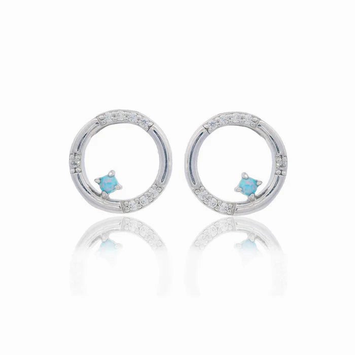 Georgini - Opal Glow Blue Created Opal Circle Earrings Silver