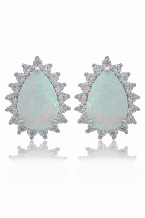 Georgini - Opal Glow Rozelle White Created Opal Earrings Silver