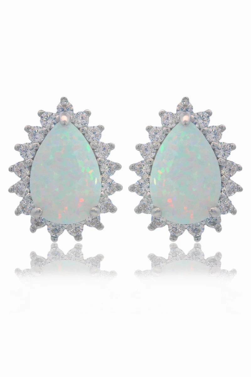 Georgini - Opal Glow Rozelle White Created Opal Earrings Silver