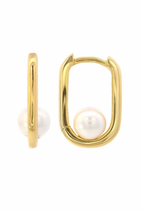 Georgini - Pearl Oval Hoops Golg
