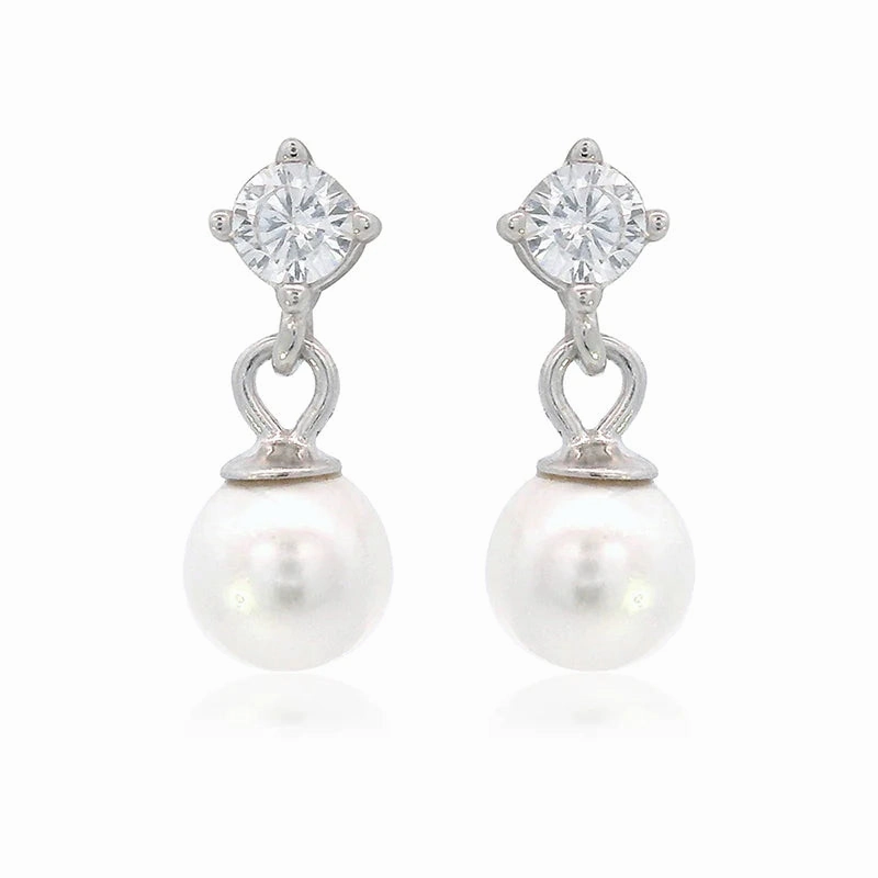 Georgini - Touch Of Sparkle Dangle Drop Pearl Earrings Silver