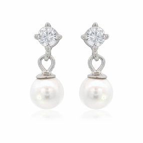 Georgini - Touch Of Sparkle Dangle Drop Pearl Earrings Silver