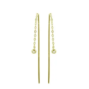 Gold Plated 925 Sterling Silver CZ Chain Dangling Earrings - STE01220GP