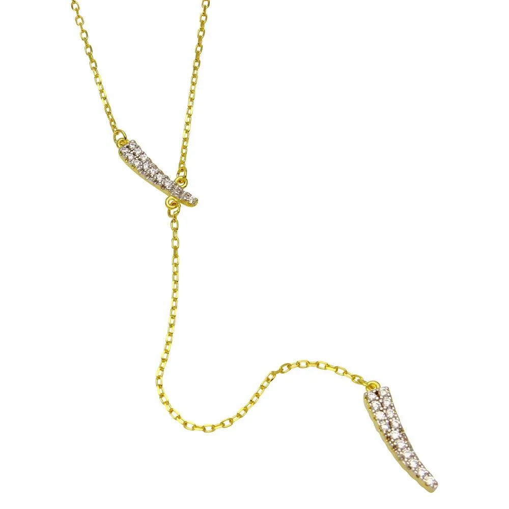 Gold Plated 925 Sterling Silver CZ Horn Necklace with Dropped CZ Horn - BGP01214