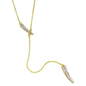 Gold Plated 925 Sterling Silver CZ Horn Necklace with Dropped CZ Horn - BGP01214