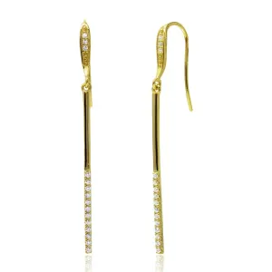Gold Plated 925 Sterling Silver Dangling Bar CZ Earrings - BGE00520