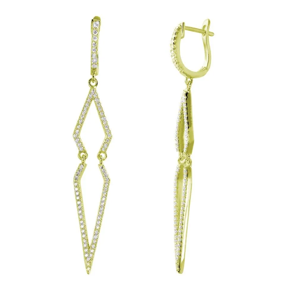Gold Plated 925 Sterling Silver Dangling Geometric CZ huggie hoop Earrings - ACE00094GP