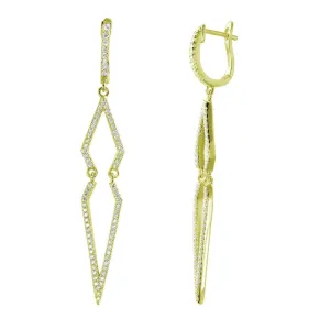 Gold Plated 925 Sterling Silver Dangling Geometric CZ huggie hoop Earrings - ACE00094GP