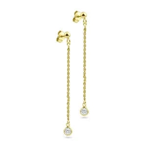 Gold Plated 925 Sterling Silver Dangling Rope Clear CZ Stud Earring - ITE00093-GP