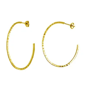 Gold Plated 925 Sterling Silver Diamond Cut Semi Hoop Earrings 50mm - ECE00033GP