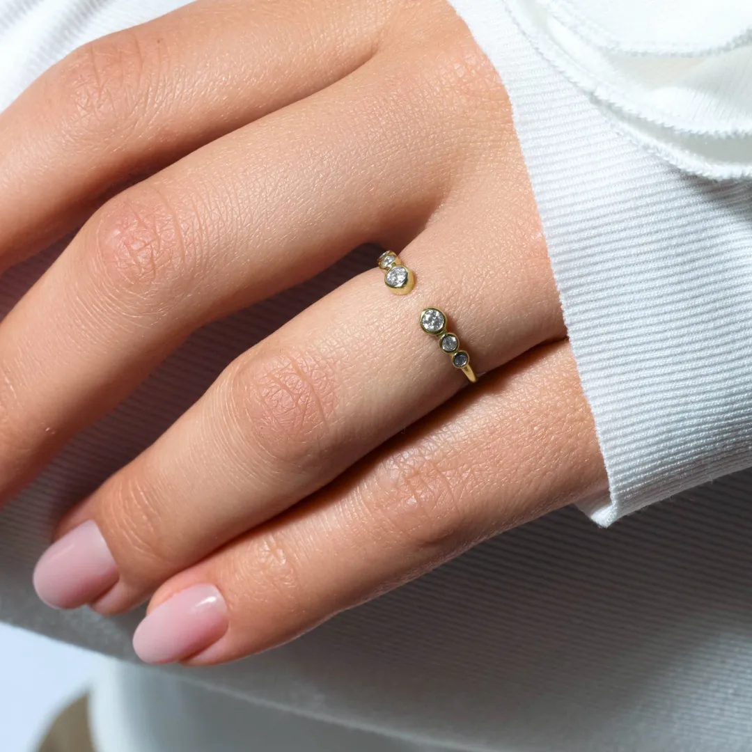 Gold Plated 925 Sterling Silver Open Ring with 3 Graduated Round CZ - BGR01102GP