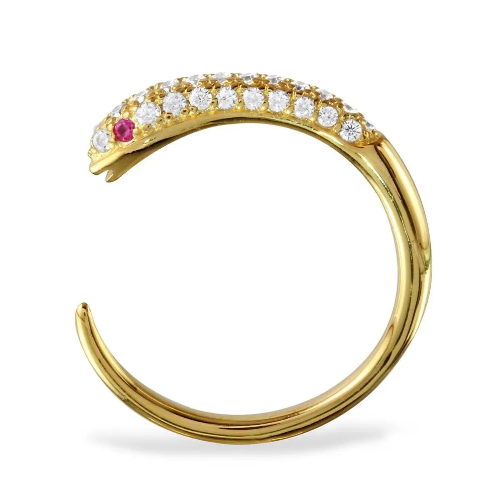 Gold Plated 925 Sterling Silver Open Snake Ring with CZ - BGR01106