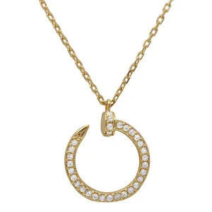 Gold Plated 925 Sterling Silver Round Nail Pendant Necklace - GMN00021GP