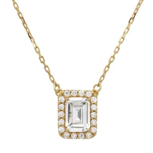 Gold Plated 925 Sterling Silver Square Halo CZ Pendant with Adjustable Chain - GMN00023GP