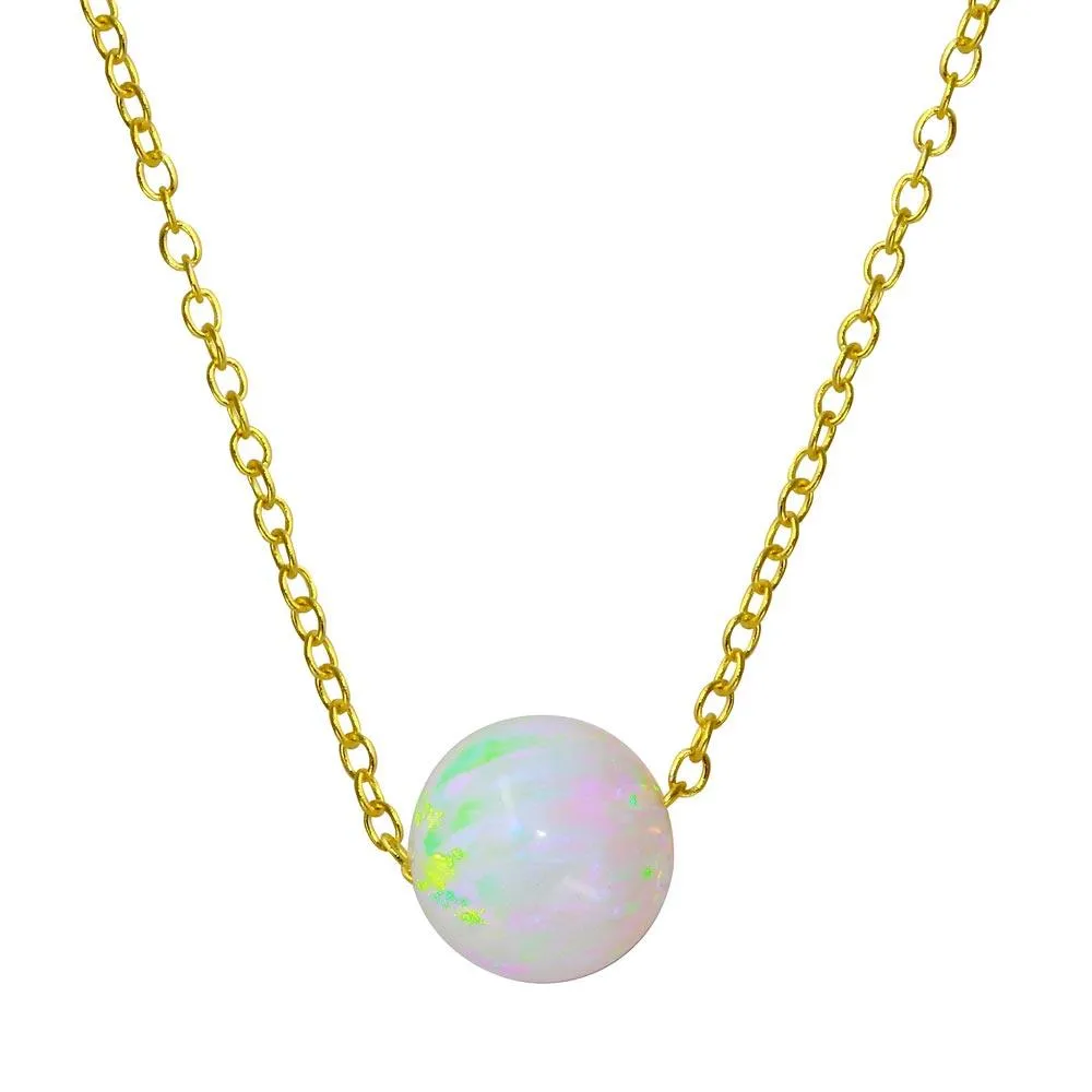 Gold Plated 925 Sterling Silver White Round Synthetic Opal Necklace - STP01563GP