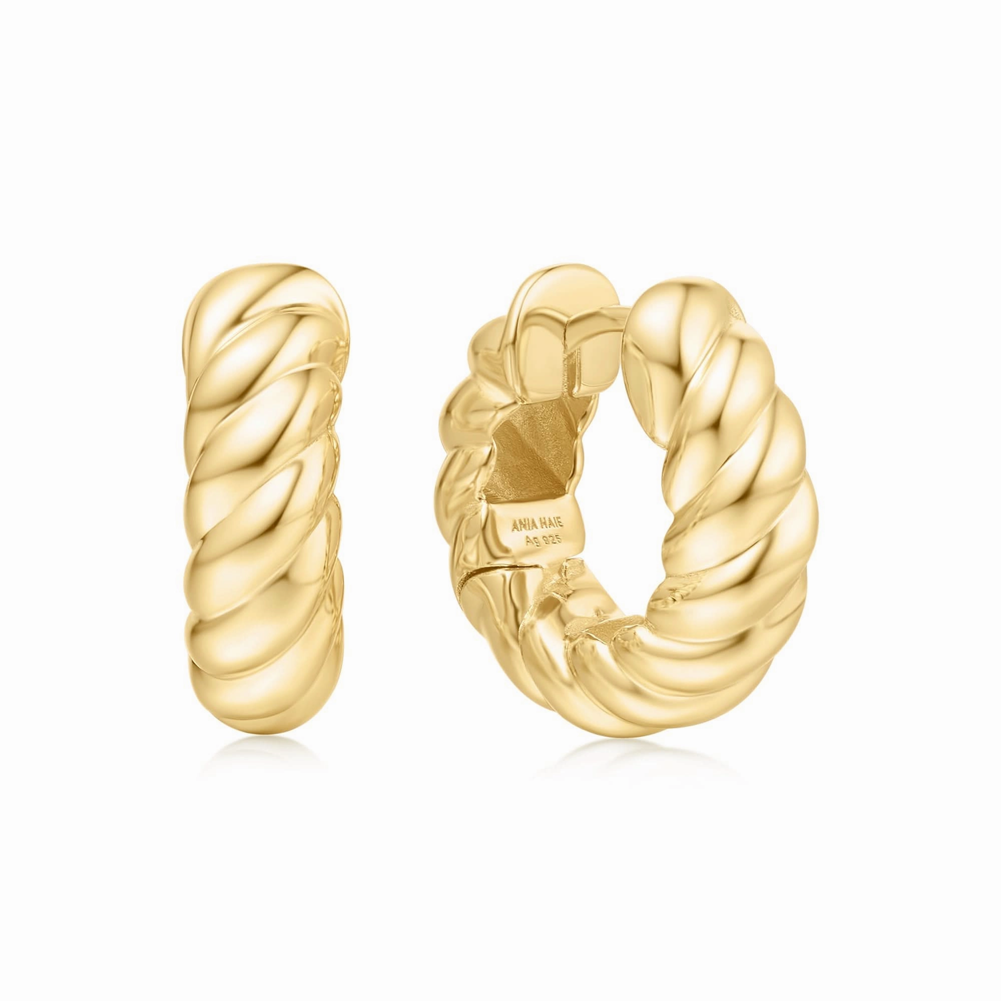 Gold Bold Texture Medium Huggie Hoop Earrings E063-07G