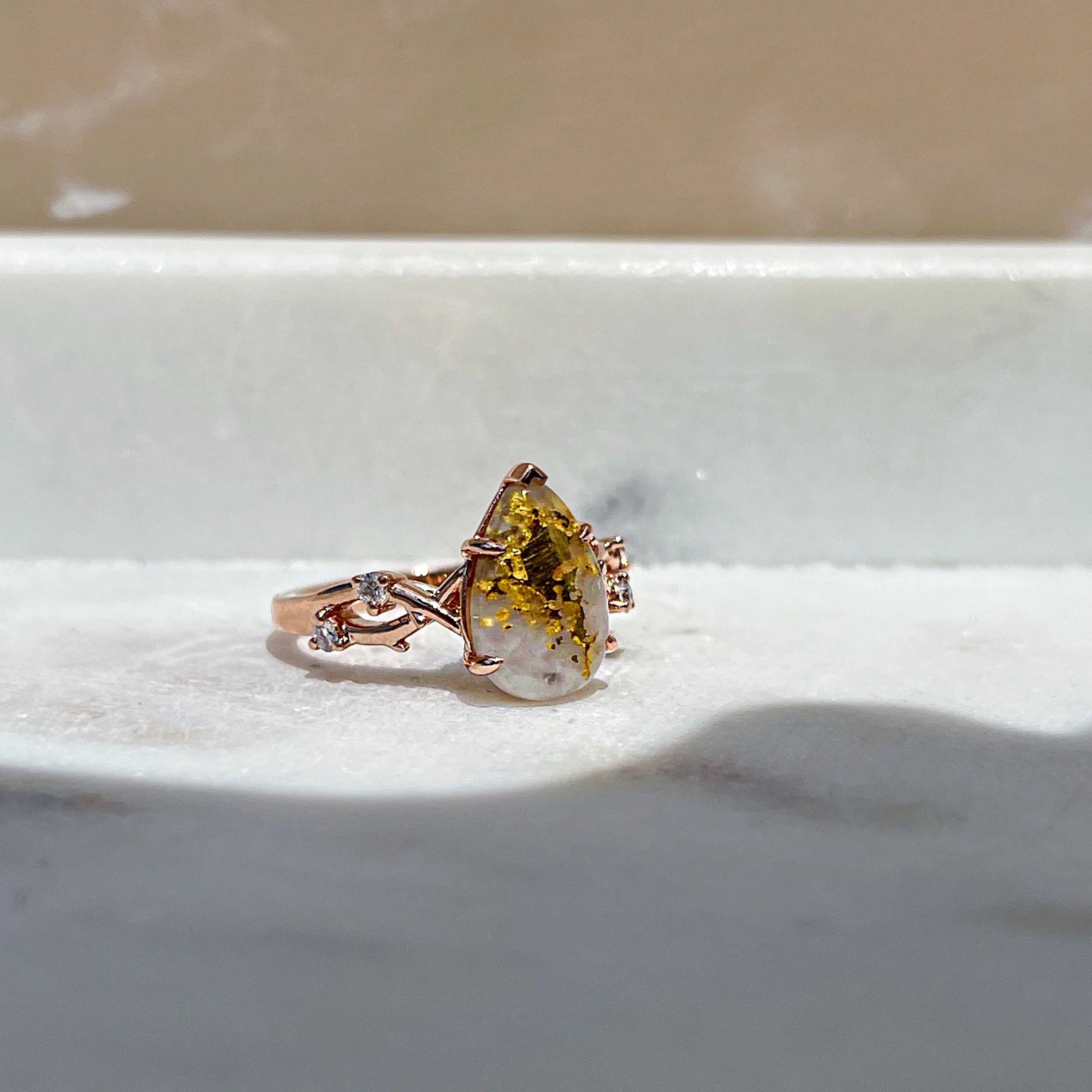 Gold Filled White Quartz Ring
