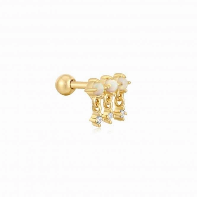 Gold Kyoto Opal Drop Sparkle Barbell Single Earring E047-04G