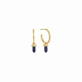 Gold Lapis Point Pendant Small Hoop Earrings E039-03G-L