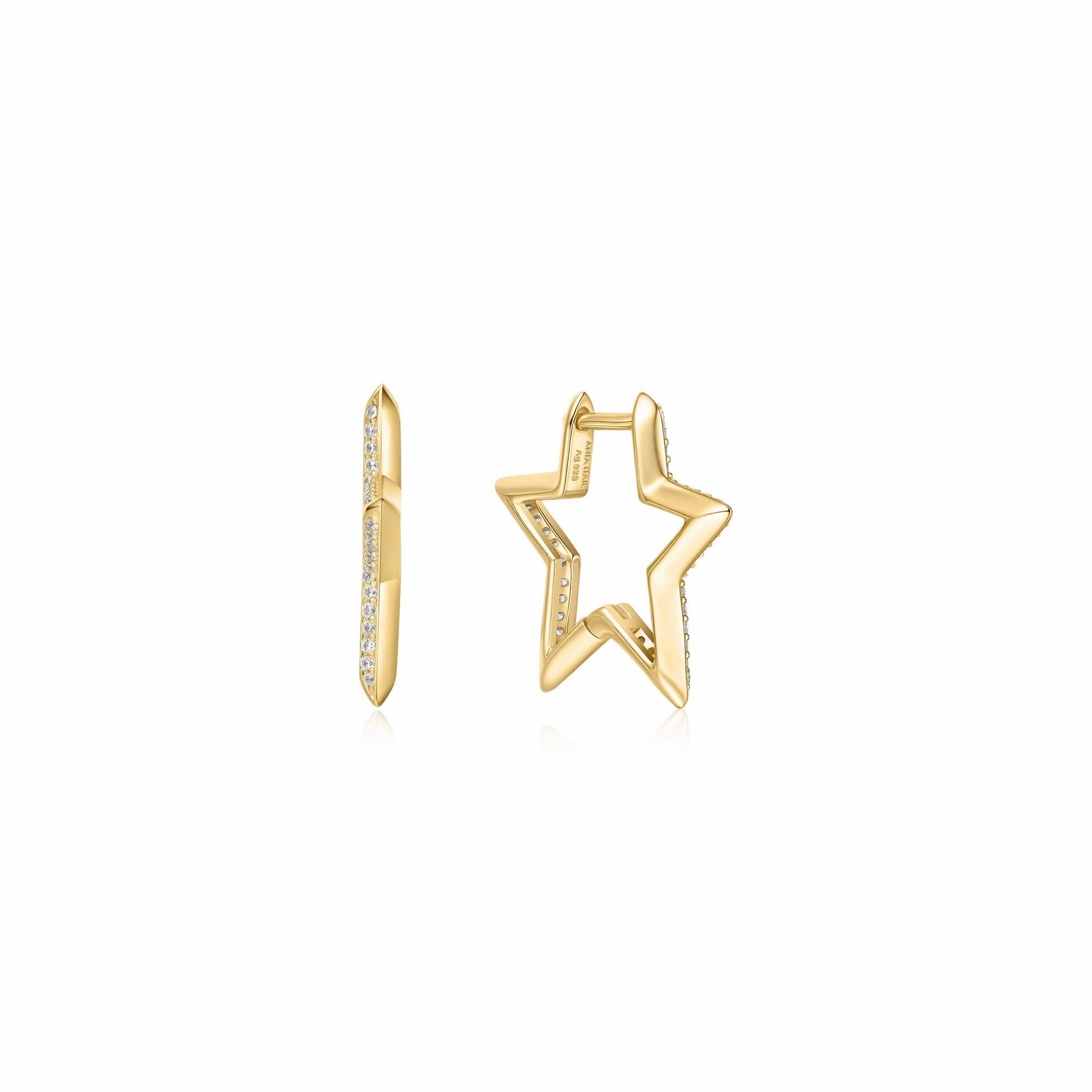 Gold Medium Star Pav Hoop Earrings E064-05G
