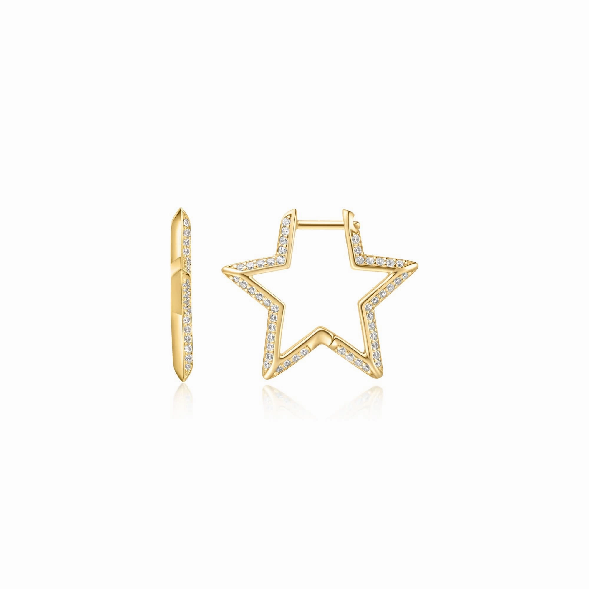 Gold Medium Star Pav Hoop Earrings E064-05G