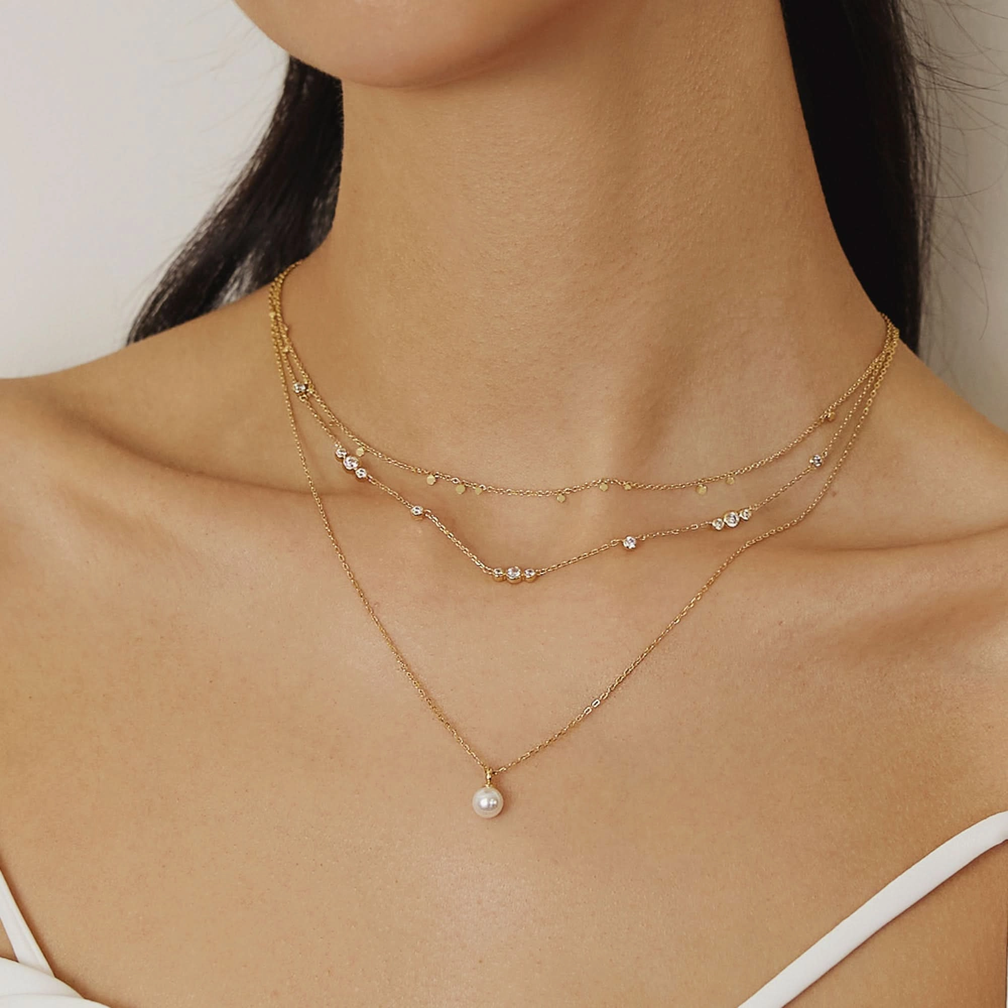 Gold Mini Disc Drop Stacking Necklace N063-02G