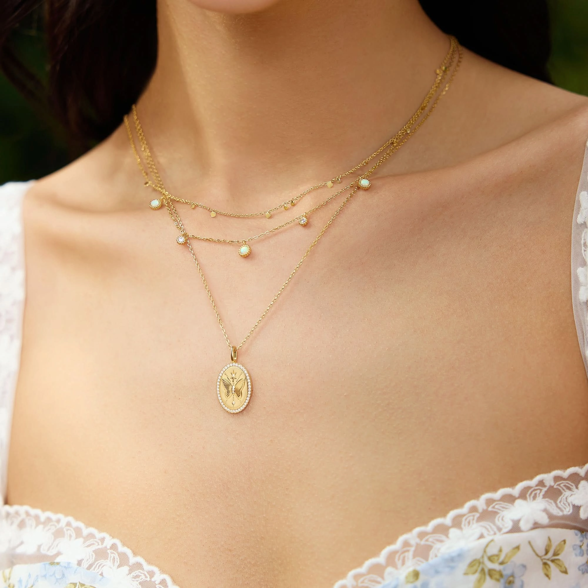 Gold Mini Disc Drop Stacking Necklace N063-02G