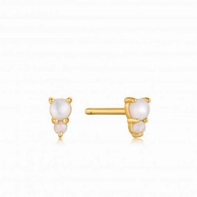 Gold Mother Of Pearl And Kyoto Opal Stud Earrings E034-02G
