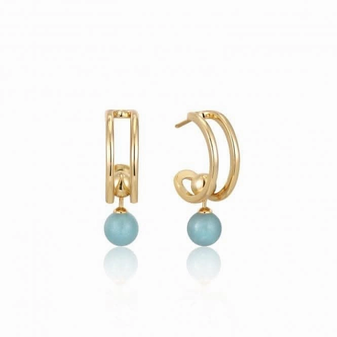Gold Orb Amazonite Stud Mini Hoop Earrings E045-05G-AM