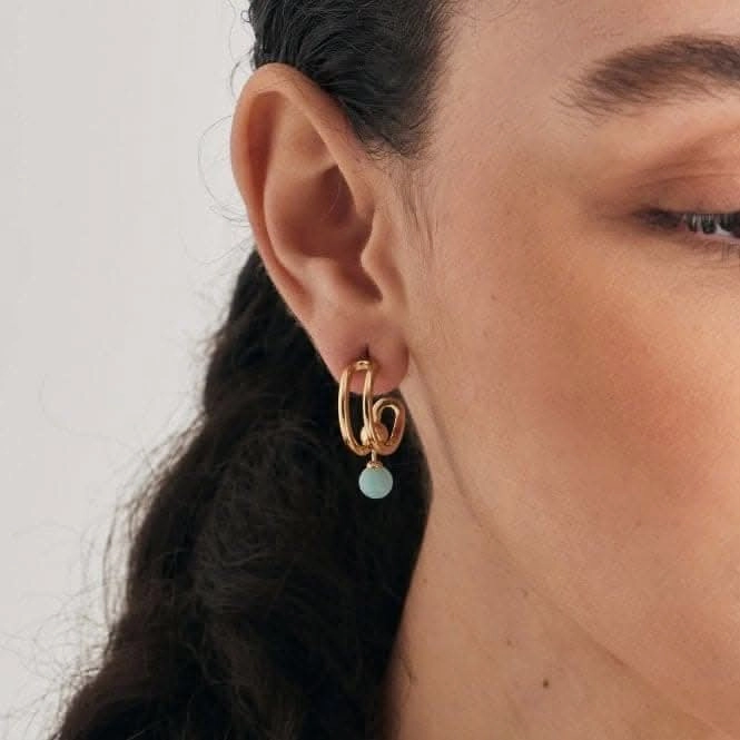 Gold Orb Amazonite Stud Mini Hoop Earrings E045-05G-AM