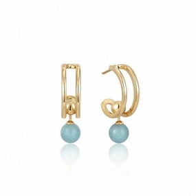Gold Orb Amazonite Stud Mini Hoop Earrings E045-05G-AM