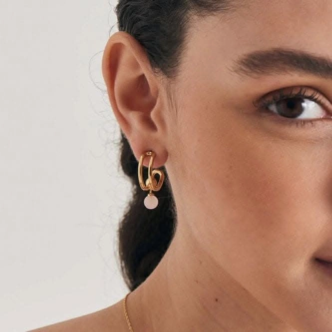 Gold Orb Rose Quartz Stud Mini Hoop Earrings E045-05G-RQ