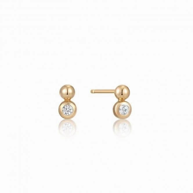 Gold Orb Sparkle Stud Earrings E045-01G-CZ