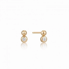 Gold Orb Sparkle Stud Earrings E045-01G-CZ