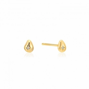 Gold Pebble Sparkle Stud Earrings E043-05G